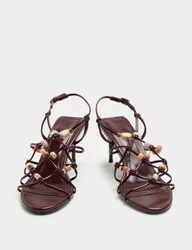 Beaded Strappy Stiletto Sandals Burgundy female