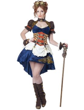 Steampunk Lady Damenkostüm blau-braun-beige - female