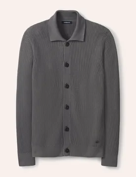 Gerippter Polo-Cardigan, normale Größen, Farbe Grau, 52, reine Baumwolle moderner Patentstrick Herren - Walbusch - FashionsVida