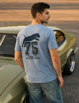 T-shirt in cotone con stampa - azzurro