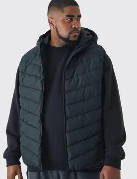 Men's Plus Quilted Zip Through Hooded Regular Fit Gilet In Black Size 2X-Large Black XXL - boohooMAN - FashionsVida