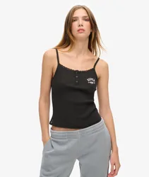 Superdry Damen Athletic Essentials Trägertop mit Grafik und Knöpfen Schwarz - Größe: 38-40