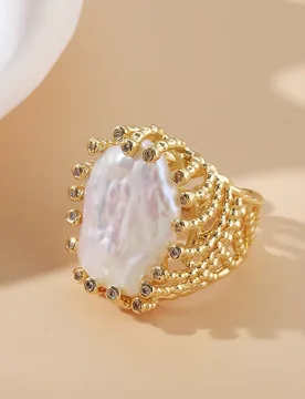 Natural Freshwater Pearl Stainless Steel Gold Plated Ring Luxurious Fashion Baroque Pearl Gemstone Women Ring Parties Gatherings - Aliexpress - FashionsVida