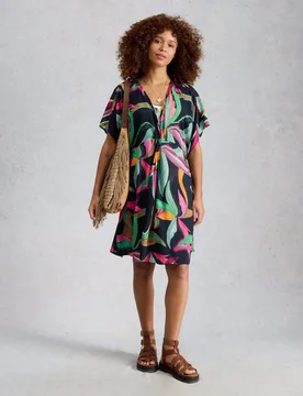 Printed Cover Up Mini Kimono Beach Dress Black Mix female - White stuff - FashionsVida