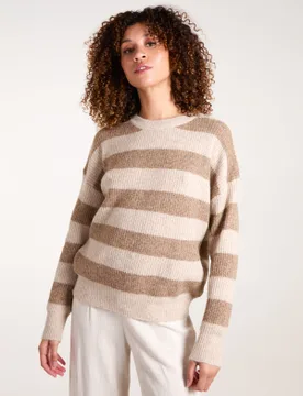 Stripe Rib Knit Jumper - S/M / BEIGE - female - Blue Vanilla - FashionsVida