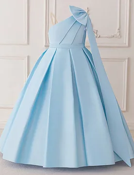 Vestido de fiesta de boda para niñas preadolescentes con cuello asimétrico y gran lazo, elegante vestido largo de princesa para cumpleaños, baile y - Shein - FashionsVida