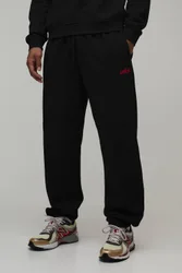 Herren Normal Geschnittene Jogginghose Mit Sichtbaren Nähten, Stickerei Und Bündchen Black Größe XS