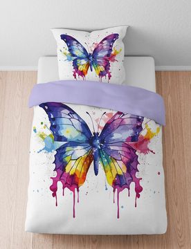 Linon-Bettwäsche SCHMETTERLING bunt, 1x 155x220 cm + 1x 80x80 cm