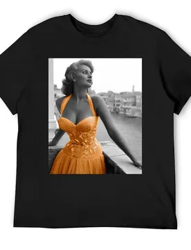 Sofia Loren in orange dress T-Shirt baggy shirts anime stuff oversized fitted t shirts for men - Aliexpress - FashionsVida