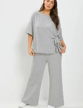 Tie Waist Trouser Set - Grey - Size: 22-24 - Yours - FashionsVida