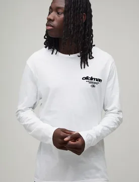 Mens Official Branded Long Sleeve T-Shirt - White Cotton - Size Medium - boohooMAN - FashionsVida
