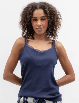 Cotton Modal Jersey Ribbed Hidden Support Vest Navy female - Cyberjammies - FashionsVida