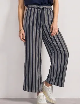 Mid Waist Wide Leg Hose mit Streifen female Blau