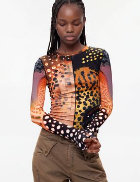 Camiseta Estampada Manga Larga, Mujer, Viscosa, XS