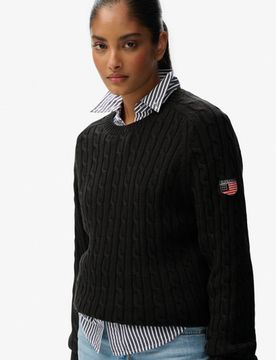 Superdry Damen Lässiger Zopfmuster-pullover Black - Größe: 36