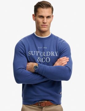 Superdry Herren Baumwolle Logo-Druck 1954 Company Sweatshirt in Lockerer Passform, Blau, Größe: XL