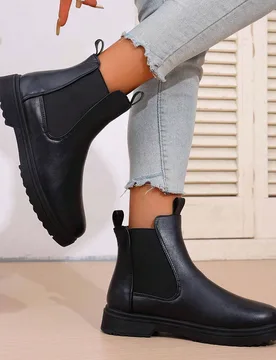 Nuevas botas Chelsea de tacón grueso para mujer de otoño, con aumento de altura interior, estilo occidental con cremallera lateral - Shein - FashionsVida