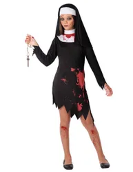 Blutiges Nonnen-kostüm für Mädchen Halloweenkostüm schwarz-weiss-rot - female