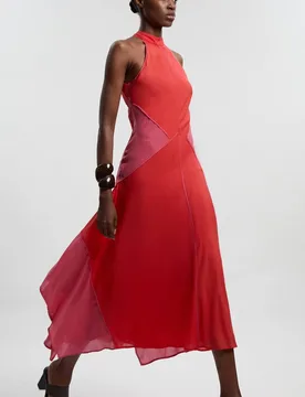 Women's Colour Block Fluid Tencel Halter Neck Woven Maxi Dress in Pink Size: 12 - Pink - Size: 12 - Karen millen - FashionsVida