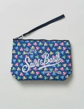 Pochette Aline blu in neoprene con fantasia polipetti multicolor - MC2 SAINT BARTH - FashionsVida