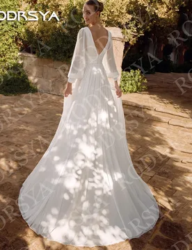 RODDRSYA Romantic Chiffon Wedding Dress Woman Boho A Line Long Sleeves Bridal Dresses Open Back Customized Vestido De Novias - Aliexpress - FashionsVida