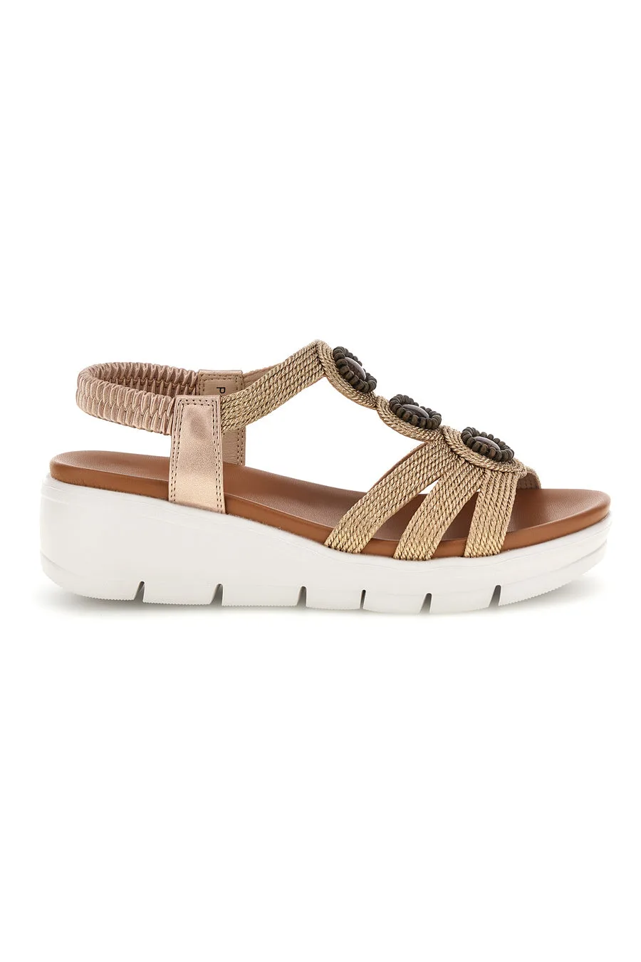 Sandali oro con applicazioni decorative e zeppa The 24001B 36 - FIRST ACTIVE - FashionsVida
