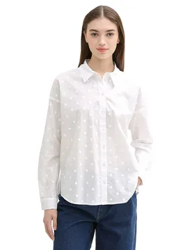 Chemisier à Manches Longues Dot Structure White M - Tom tailor - FashionsVida