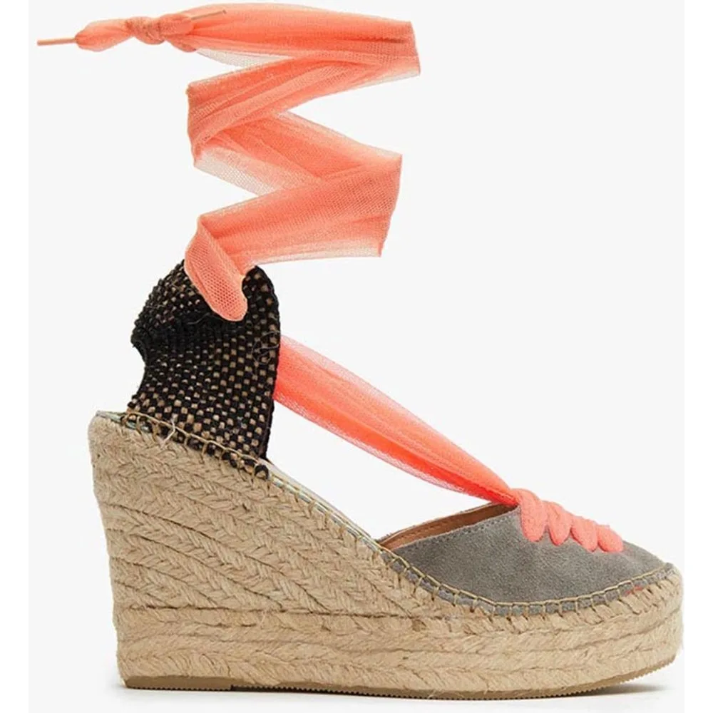 Alpargatas mujer piel cuña tul flúor - Star Love - FashionsVida
