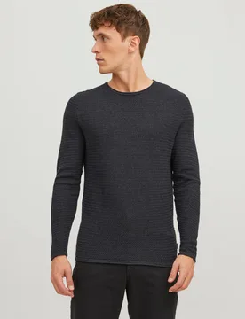 Maglia antracite in cotone punto canestro con scollo a giro - Jack & jones - FashionsVida