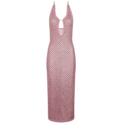 Vestido de playa largo de malla con efecto rejilla de la línea metallic