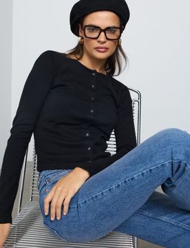 Cardigan in cotone con bottoni - nero