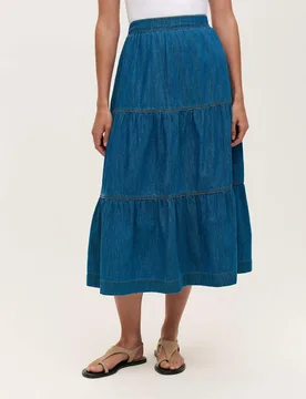 Denim Midi Tiered Skirt Light Blue female - Finery London - FashionsVida