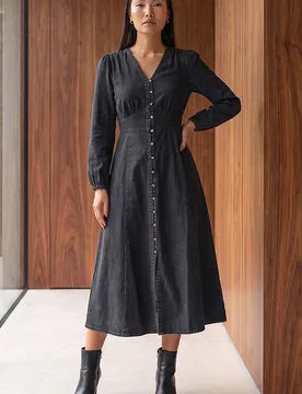 Women's Button Through Midi Dress in Black Size: 10 - Black - Size: 10 - Roman - FashionsVida