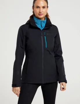 Women's 'Rainforest' Breathable Mesh Lined Lightweight Waterproof Hood Jacket in Jet Black Size: 18 - Jet Black - Size: 18 - Mountain Warehouse - FashionsVida