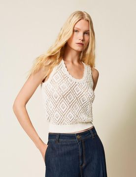 Top en maille avec losanges et perles