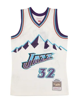 Canotta Basket Uomo Nba Off White Team Color Swingman Jersey Hardwood Classics 1996 No 32 Karl Malone Utajaz Off White - Mitchell & Ness - FashionsVida