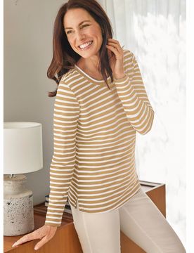Langarm-Shirt Strukturstreifen - Beige-Weiß - female - Size: 42