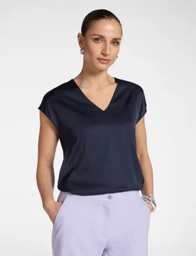 Blusa de mujer de satén con escote en v ajuste regular con línea recta - Elena Miró - FashionsVida