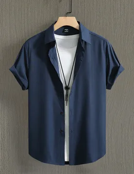 Camisa de manga corta con botones delanteros de unicolor simple casual para hombres, verano, formal - Shein - FashionsVida