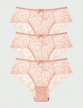 Set de 3 bragas tangas de encaje con corte bajo y sexy para mujeres