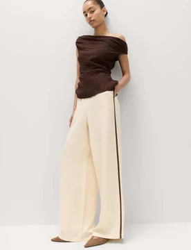 Side Stripe Wide Leg Trousers with Linen Ecru Mix female - M&S - FashionsVida
