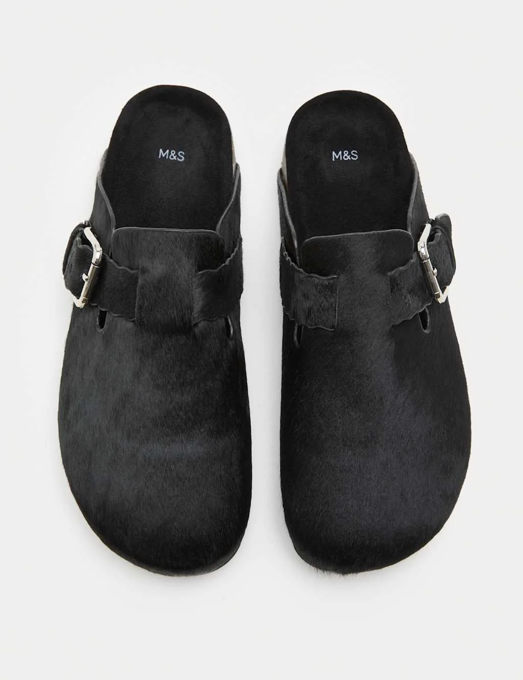Leather Hair On Scallop Edge Strap Clogs Black female - M&S - FashionsVida