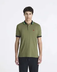 Polo verde militare mezza manica in cotone stretch con colletto e bordino in contrasto