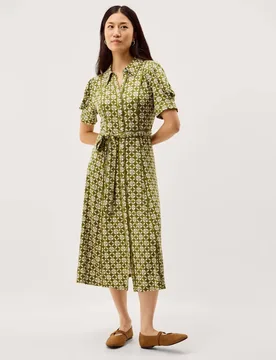 Jersey Geometric Belted Midi Shirt Dress Green Mix female - Monsoon - FashionsVida