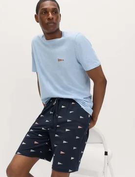 Pure Cotton Off Duty Pyjama Set Blue Mix male - M&S - FashionsVida