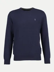 Polo Strickpullover aus Merinowolle Blau L
