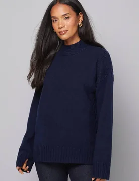 Women's Placement Cable Funnel Jumper in Navy Size: Large - Navy - Size: L - Wallis - FashionsVida