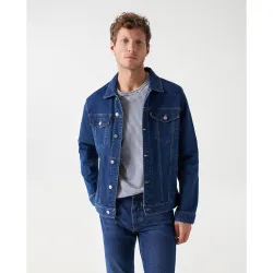 Cazadora de hombre con cierre de botones en denim lavado oscuro