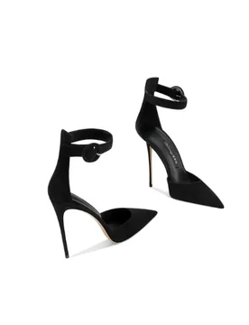 Spring Womens Black Fashion Sandals Pointed Toe Thin Heel Closed Toe Hollow Out Strappy High Heel Sandals Versatile Elegant - Aliexpress - FashionsVida