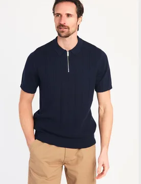 Cotton Mens Short Sleeve Zip Neck Polo Shirt - Kensington - FashionsVida